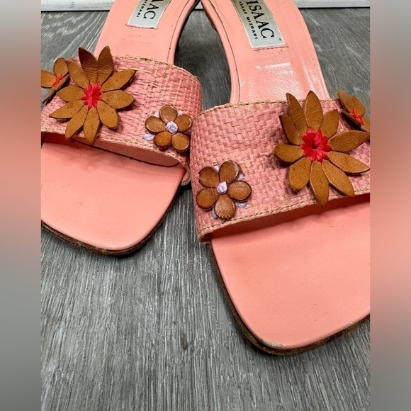 Isaac Mizrahi Floral Appliqué Spring Wicker Weave Pink Peach Sandals Size 6 - Picture 4 of 15